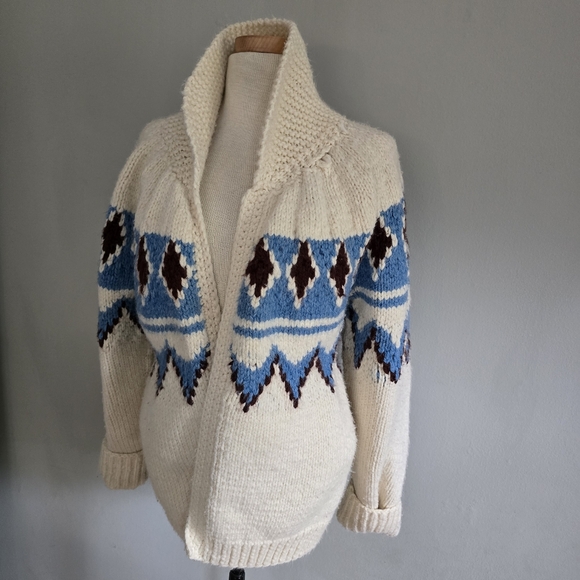 Vintage Hand Knit Cowichan Style Open Front Sweater, Small - Picture 11 of 16